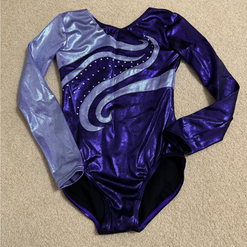 Balera purple longsleeve rhinestone leotard. Size IC (7/8)